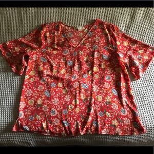 Loft v-neck red floral blouse